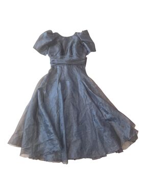 Vintage Elegant Short-Sleeve Big Bow Dress in Shimmery Black. Size 11-12